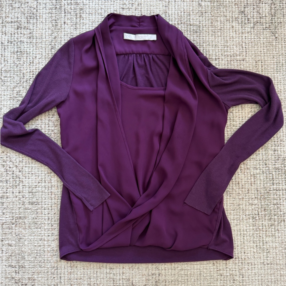 Purple Drape Front Long Sleeve Blouse